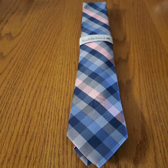 Saddlebred Pink, Blue & Gray Striped Tie – Silk Blend, NWT - Picture 1 of 2